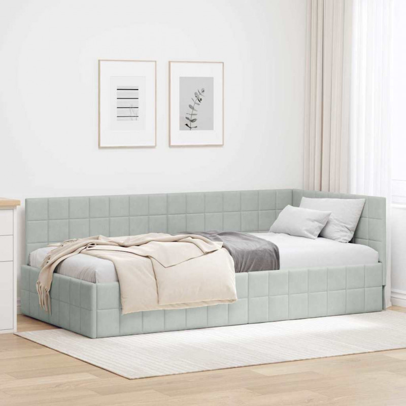 Rama łóżka narożnego Jasnoszary 90 cm x 200 cm Aksamit