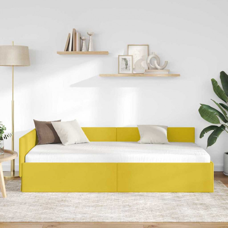 Rama łóżka narożnego Z zagłówkiem Żółty 90 cm x 190 cm Aksamit