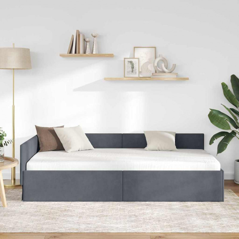 Rama łóżka narożnego Ciemnoszary 90 cm x 200 cm Aksamit