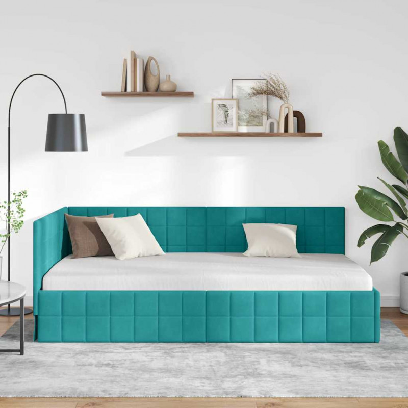 Rama łóżka narożnego Turkusowy 90 cm x 200 cm Aksamit