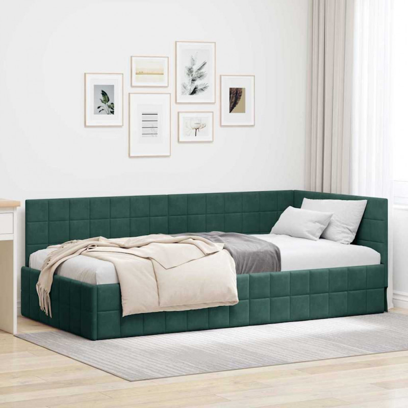 Rama łóżka narożnego Ciemna zieleń 100 cm x 200 cm Aksamit