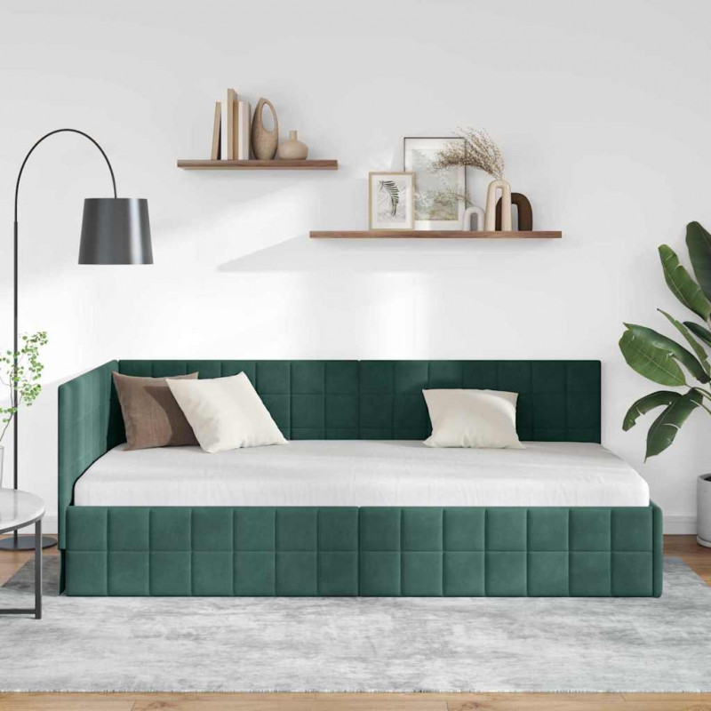 Rama łóżka narożnego Ciemna zieleń 100 cm x 200 cm Aksamit