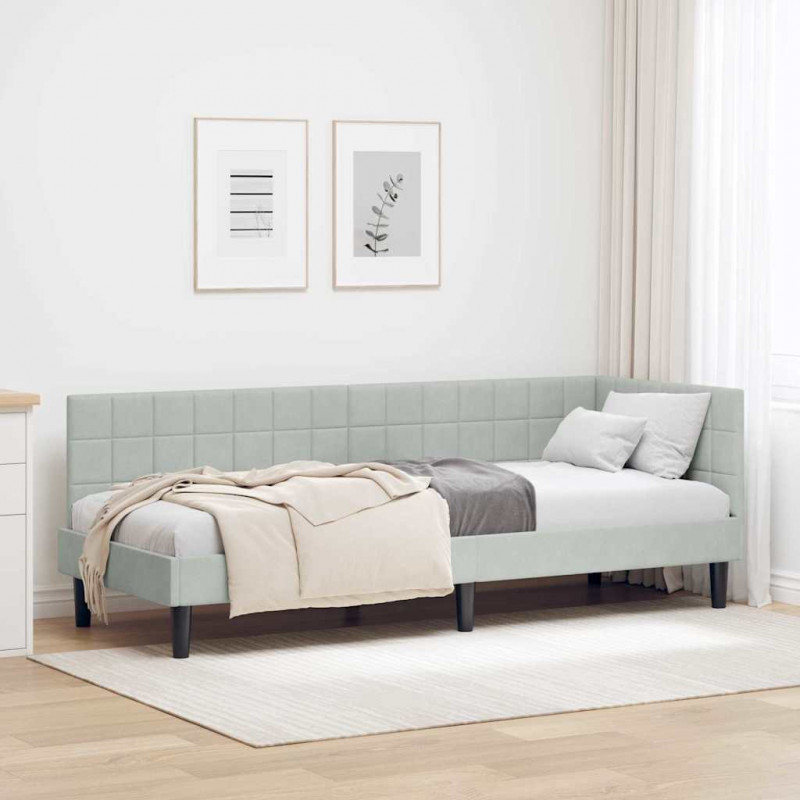 Rama łóżka narożnego Jasnoszary 80 cm x 200 cm Aksamit