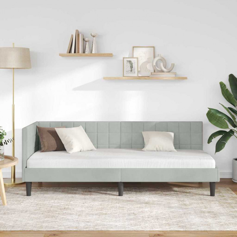 Rama łóżka narożnego Jasnoszary 80 cm x 200 cm Aksamit