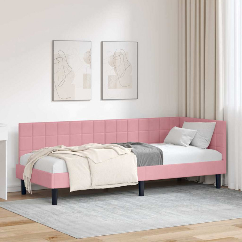 Rama łóżka narożnego Z zagłówkiem Różowy 80 cm x 200 cm Aksamit