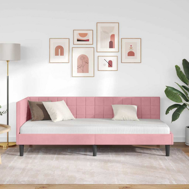 Rama łóżka narożnego Z zagłówkiem Różowy 80 cm x 200 cm Aksamit