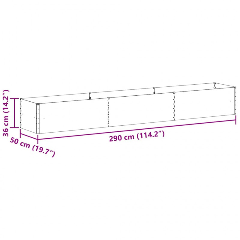 Podniesiona rabata ogrodowa 290 x 50 x 36 cm Stal Galwanizowana
