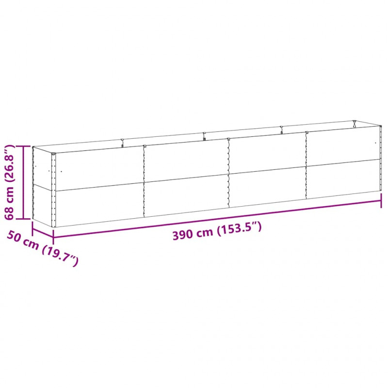 Podniesiona rabata ogrodowa 390 x 50 x 68 cm Stal Galwanizowana