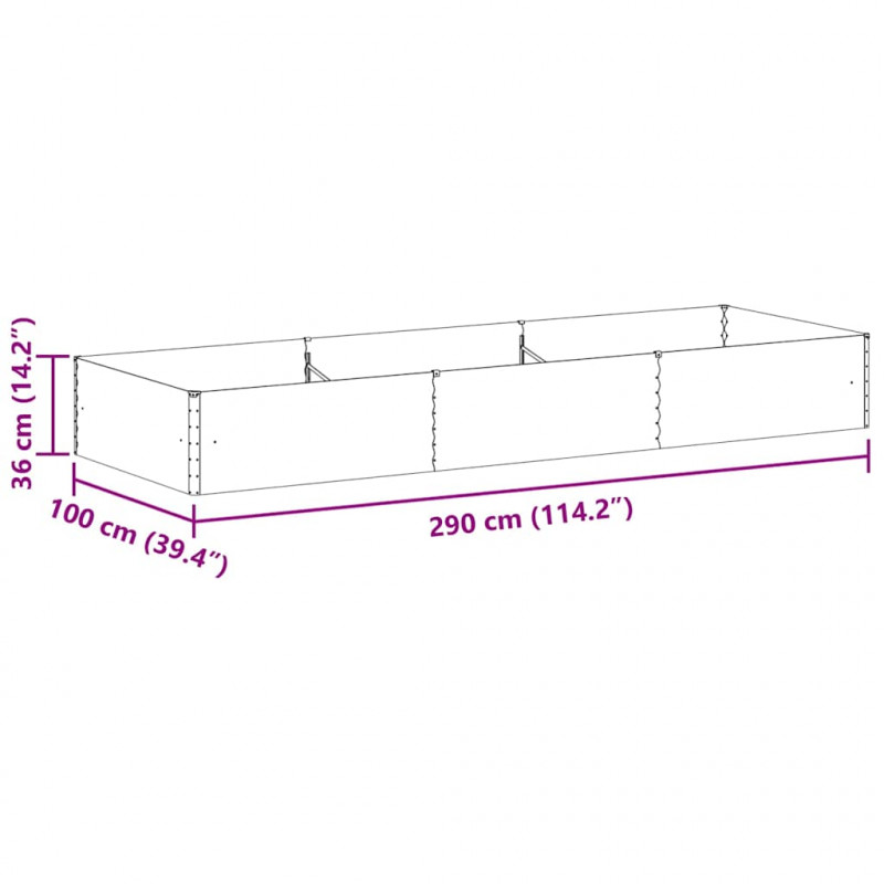 Podniesiona rabata ogrodowa 290 x 100 x 36 cm