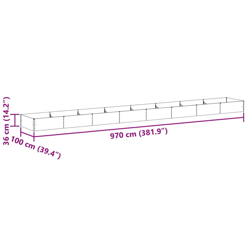 Podniesiona rabata ogrodowa 970 x 100 x 36 cm