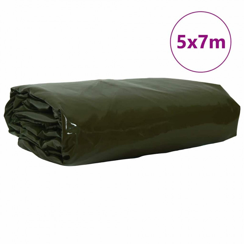 Plandeka 650g / m² Zielony oliwkowy 5 x 7 m Płótno z powłoką PVC
