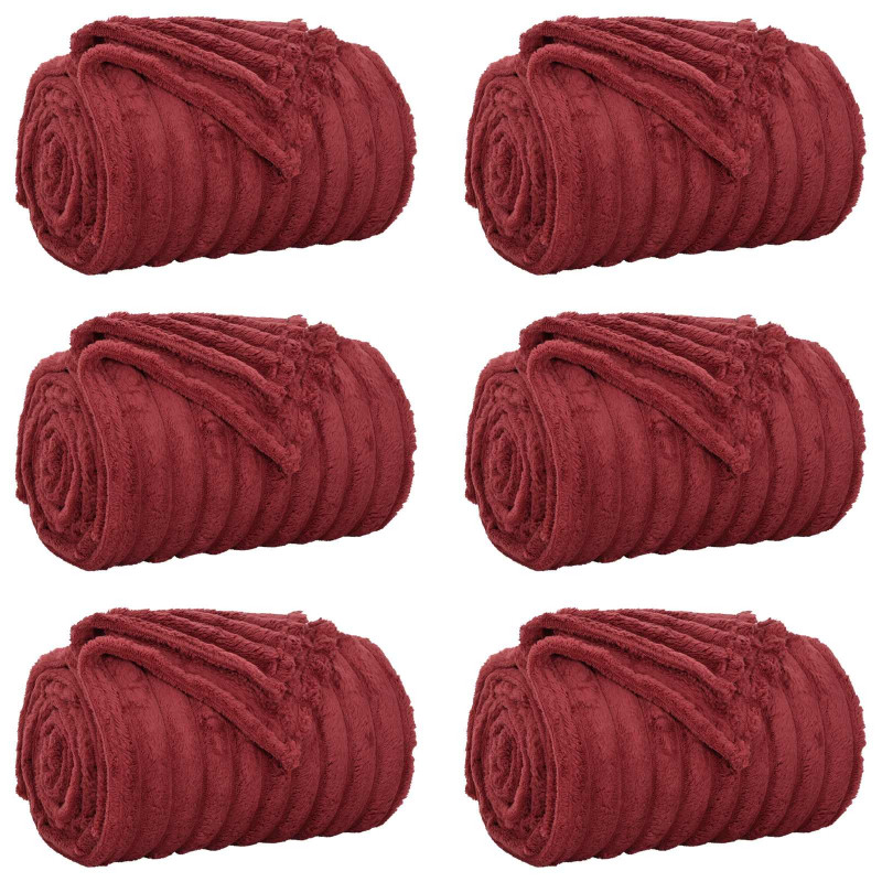 Koce narzutowe 6 pcs Bordeaux Czerwony 200 x 150 cm Polar