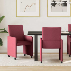 Krzesełka jadalne na kółkach 2 pcs czerwone wino tkanina