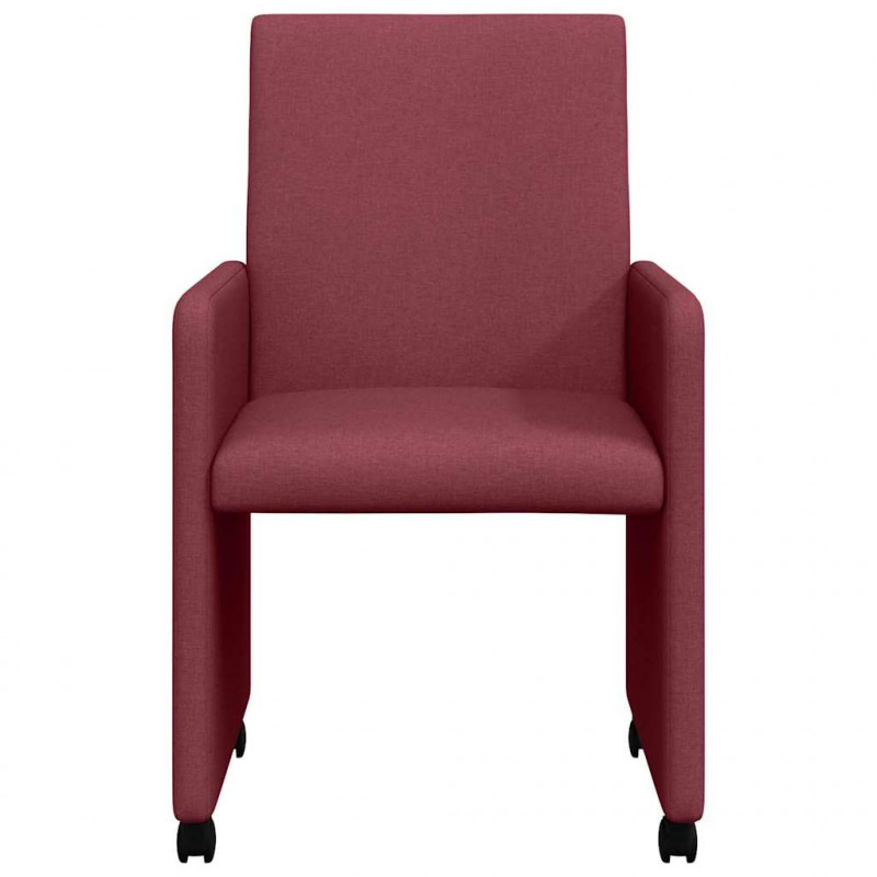 Krzesełka jadalne na kółkach 2 pcs czerwone wino tkanina