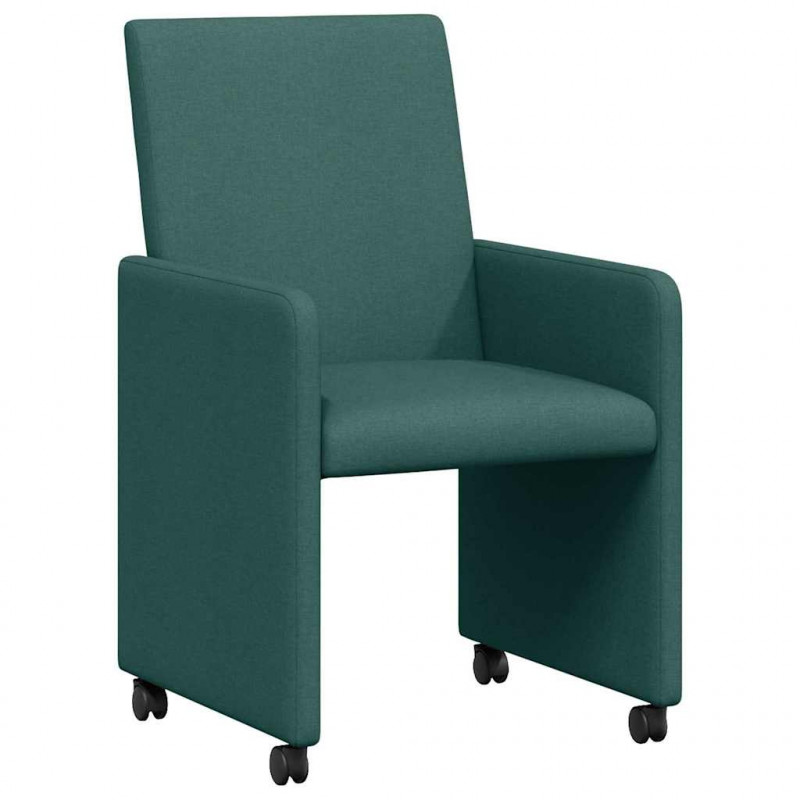 Krzesełka jadalne na kółkach 2 pcs Ciemna zieleń tkanina