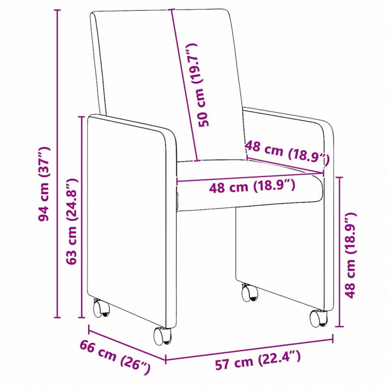 Krzesełka jadalne na kółkach 2 pcs Czarny 57 x 66 x 94 cm