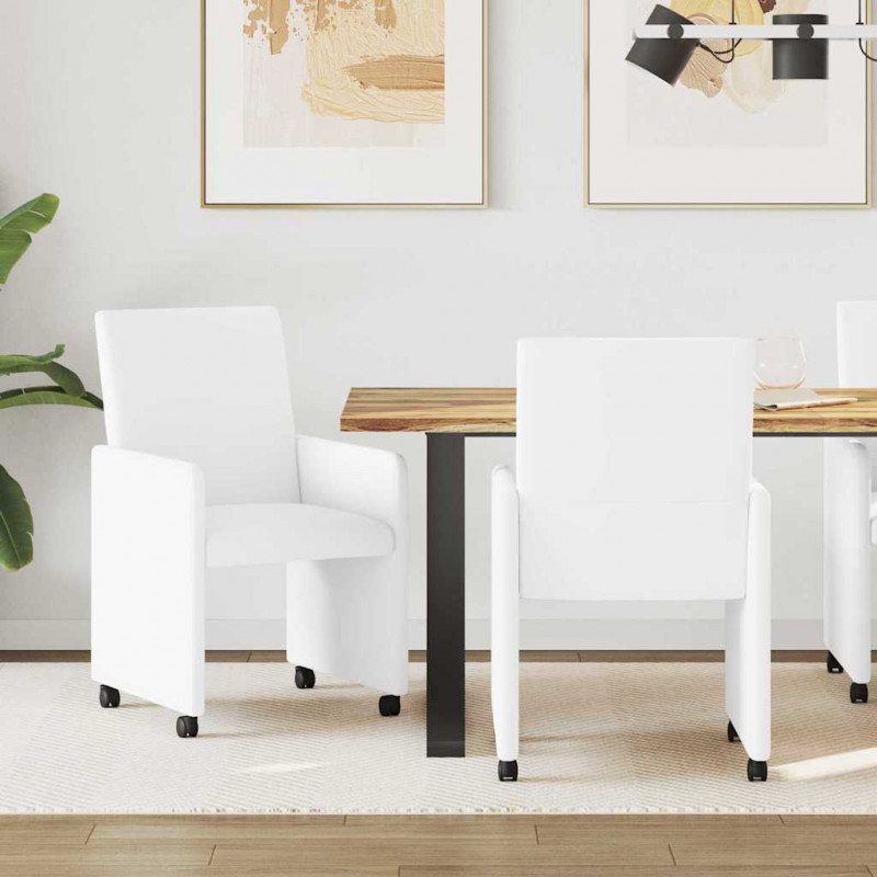 Krzesełka jadalne na kółkach 2 pcs Biały 57 x 66 x 94 cm