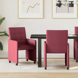 Krzesełka jadalne na kółkach 2 pcs czerwone wino tkanina
