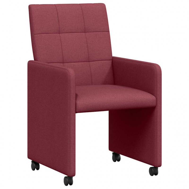 Krzesełka jadalne na kółkach 2 pcs czerwone wino tkanina