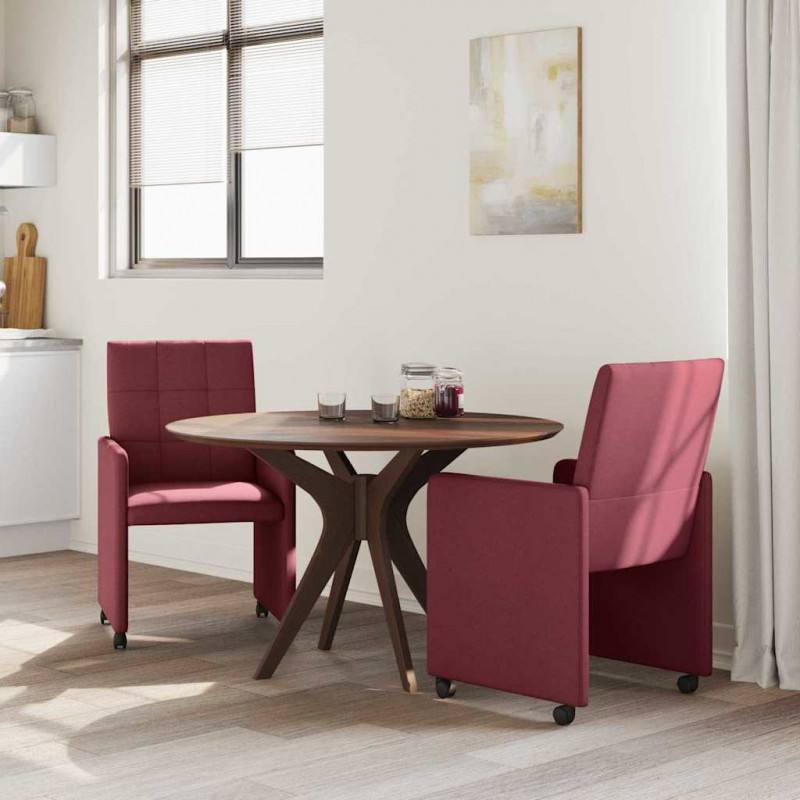 Krzesełka jadalne na kółkach 2 pcs czerwone wino tkanina