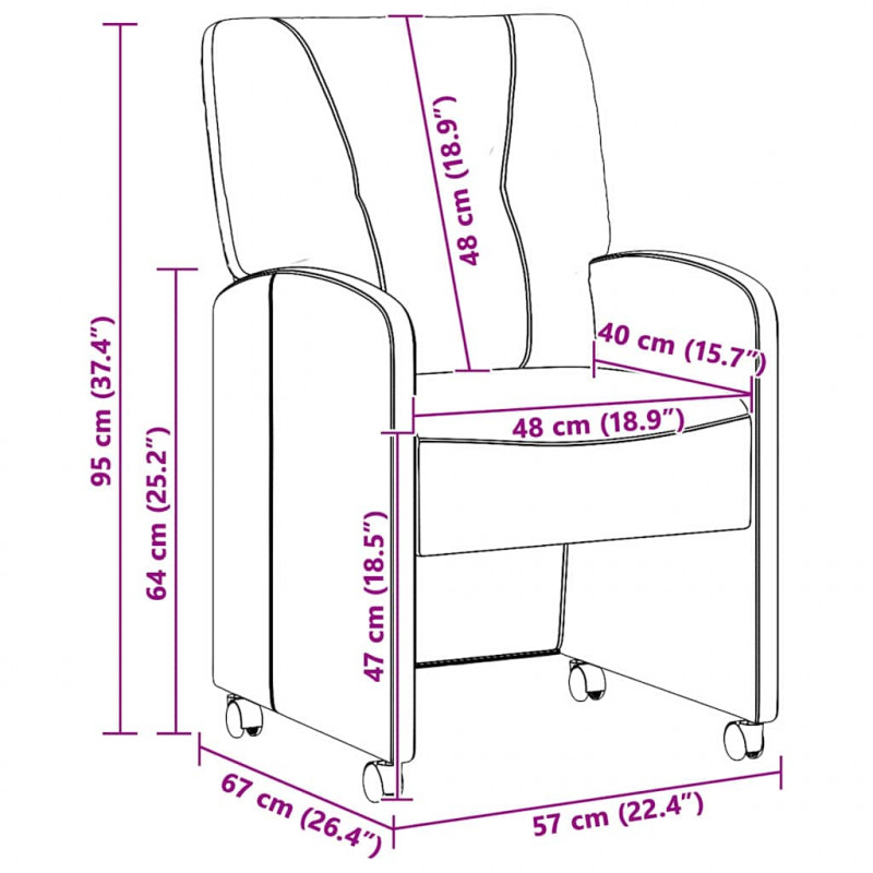 Krzesełka jadalne na kółkach 2 pcs Brązowy 57 x 67 x 95 cm