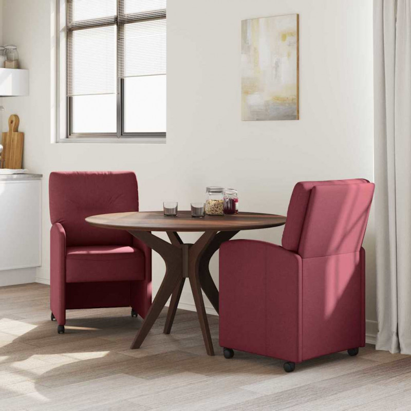 Krzesełka jadalne na kółkach 2 pcs czerwone wino tkanina
