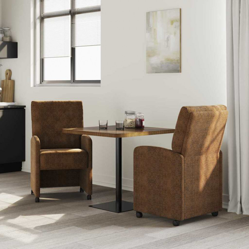 Krzesełka jadalne na kółkach 2 pcs Brązowy 58 x 67 x 97 cm