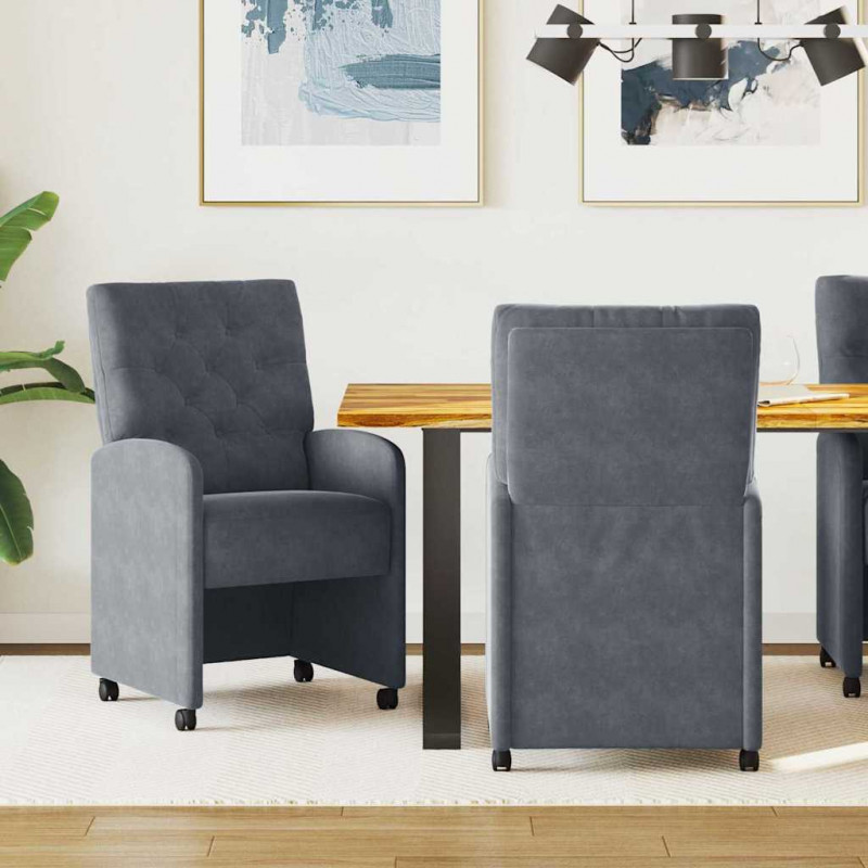 Krzesełka jadalne na kółkach 2 pcs ciemno szary 58 x 67 x 97 cm