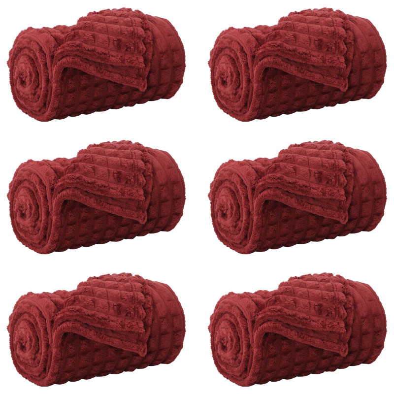 Koce narzutowe 6 pcs Bordeaux Czerwony 200 x 150 cm Polar