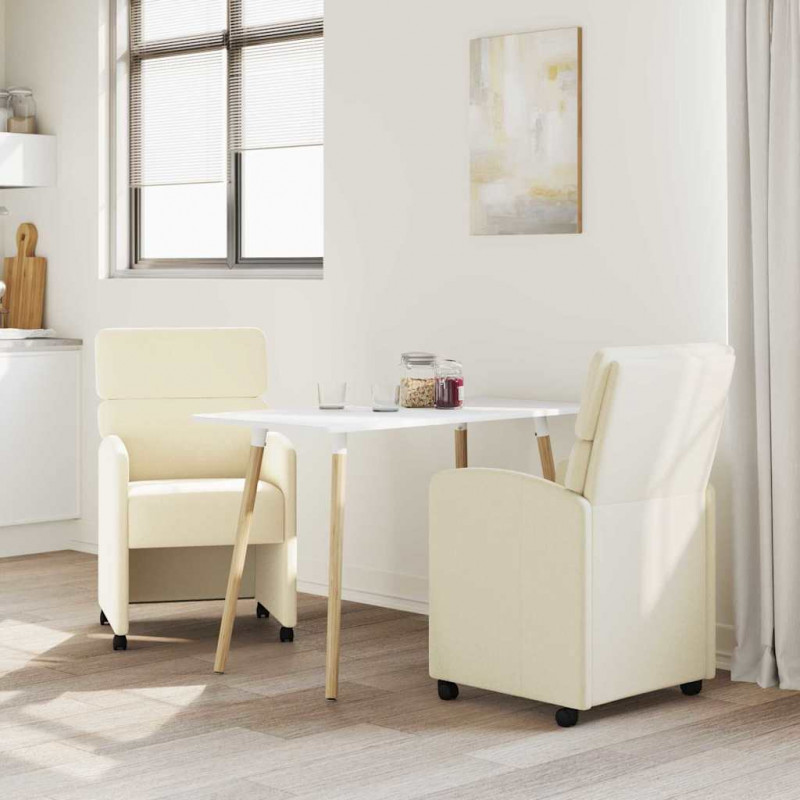 Krzesełka jadalne na kółkach 2 pcs Kremowy 58 x 65 x 98 cm