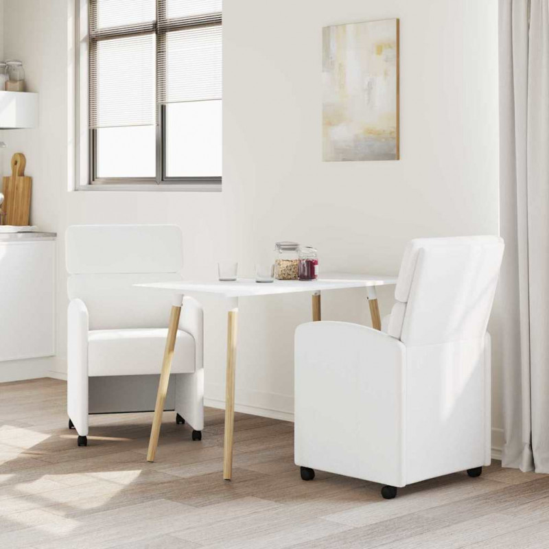 Krzesełka jadalne na kółkach 2 pcs Biały 58 x 65 x 98 cm