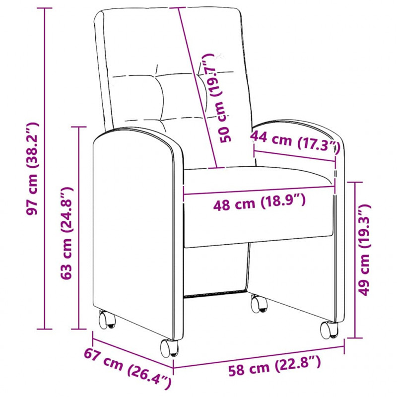 Krzesełka jadalne na kółkach 2 pcs Czarny 58 x 67 x 97 cm