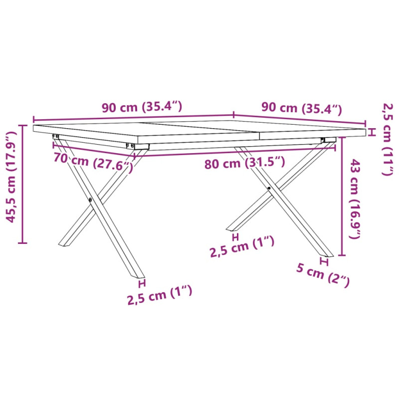Stolik kawowy z nogami w kształcie litery X, 90x90x45,5 cm