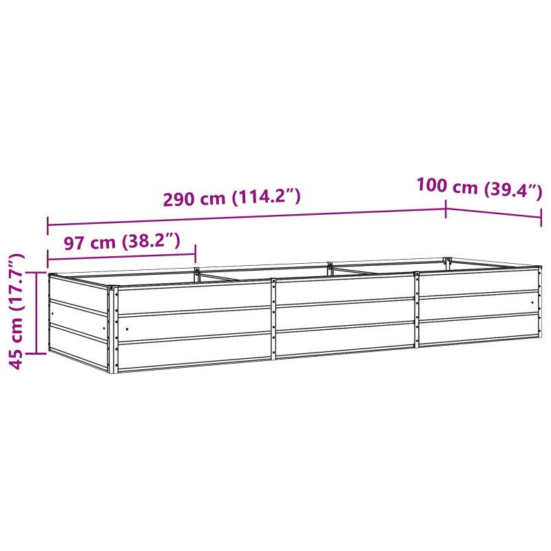 Donica Antracyt 290 x 100 x 45 cm Stal Galwanizowana