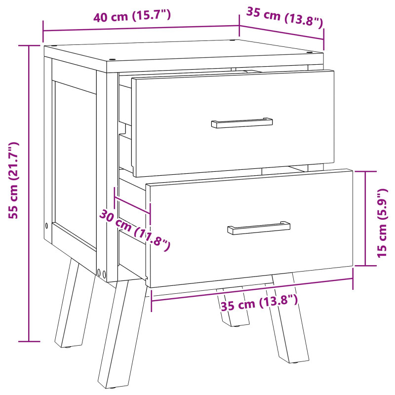 Stolik nocny Naturalny 40 x 35 x 55 cm Lite drewno teakowe