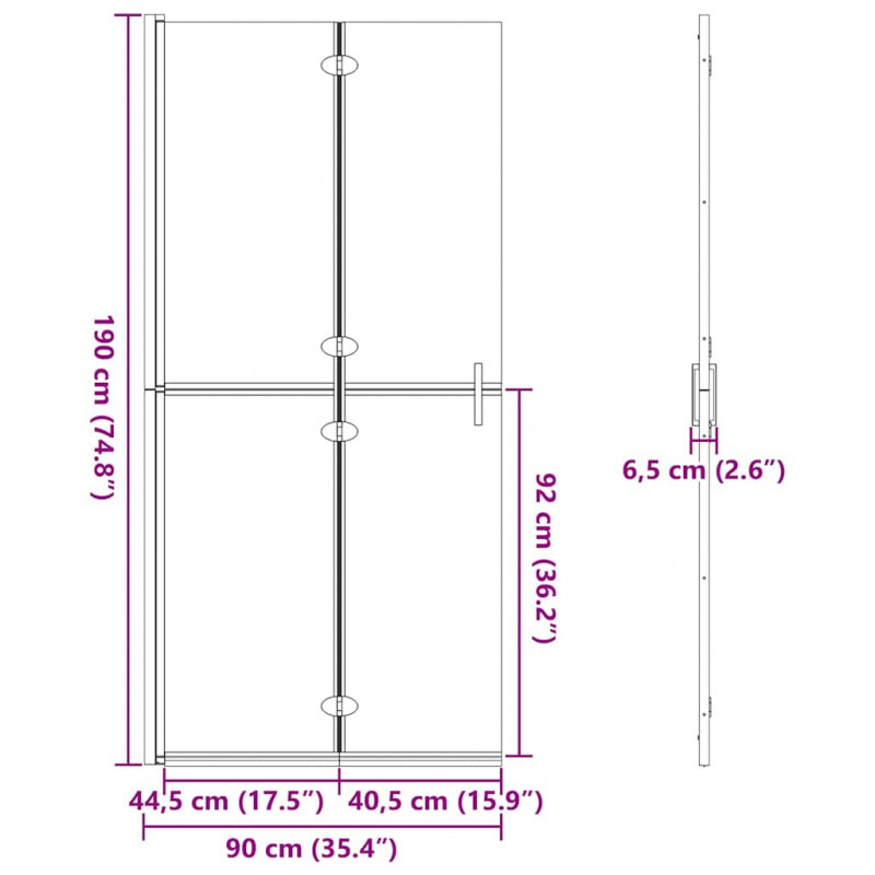 Ściana prysznicowa Walk-In Czarny 90 x 6.5 x 190 cm