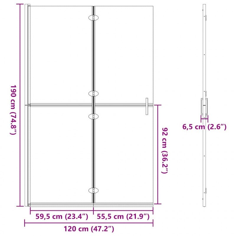 Ściana prysznicowa Walk-In Czarny 120 x 6,5 x 190 cm