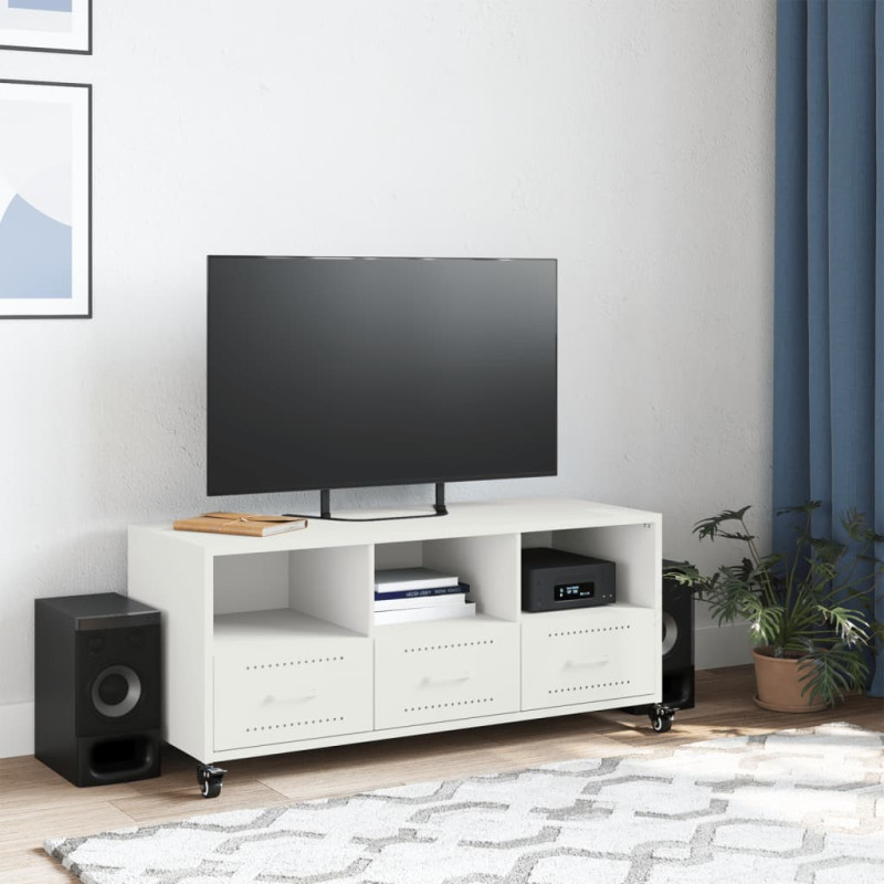 Szafka RTV, biała, 100,5x39x43,5 cm, stal