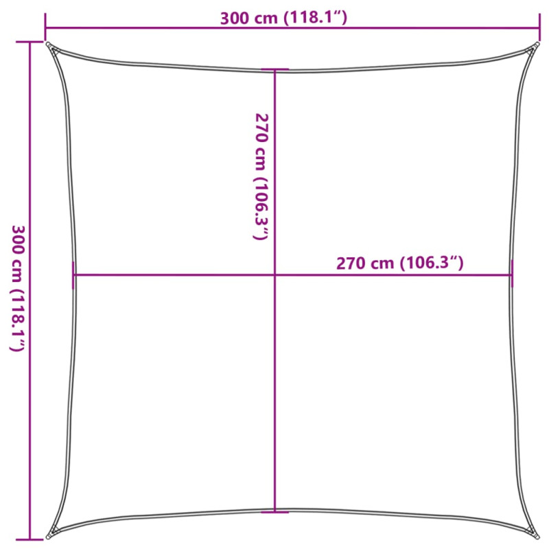Żagiel przeciwsłoneczny, 160 g/m², jasnoszary, 3x3 m, HDPE