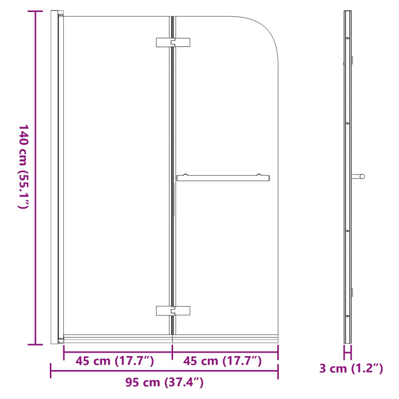 Osłona prysznicowa złoty 95 x 140 cm Szkło ESG i aluminium