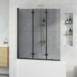Osłona prysznicowa Czarny 130 x 138 cm Szkło ESG i aluminium