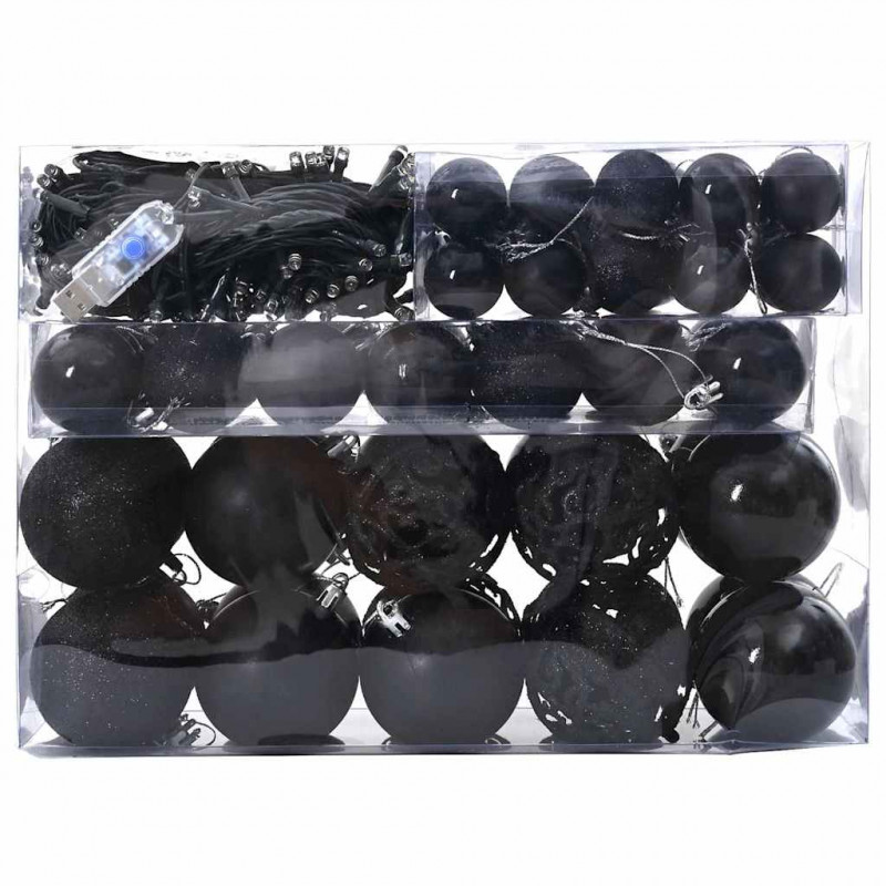 Zestaw Bombek Choinkowych 61 pcs Czarny Z tworzywa sztucznego