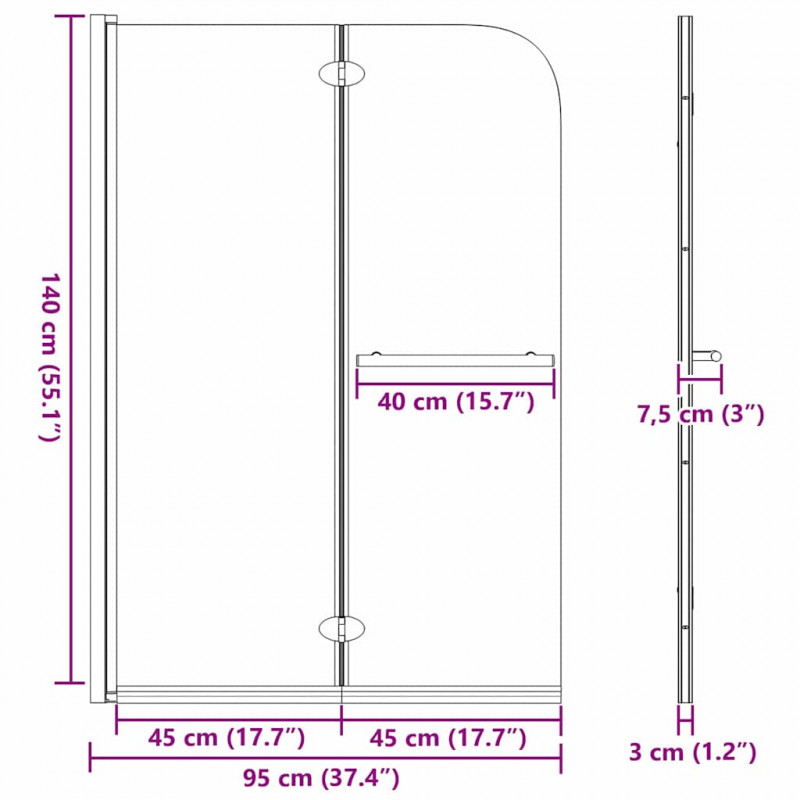 Osłona prysznicowa Czarny 120 x 140 cm Szkło ESG i aluminium