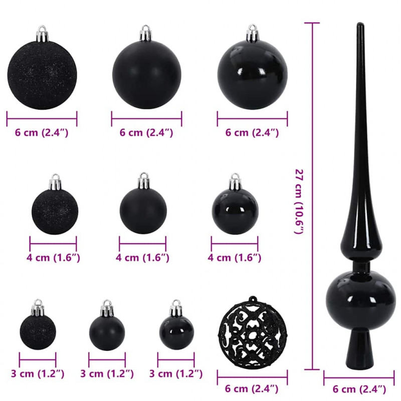 Zestaw Bombek Choinkowych 120 pcs Czarny Z tworzywa sztucznego