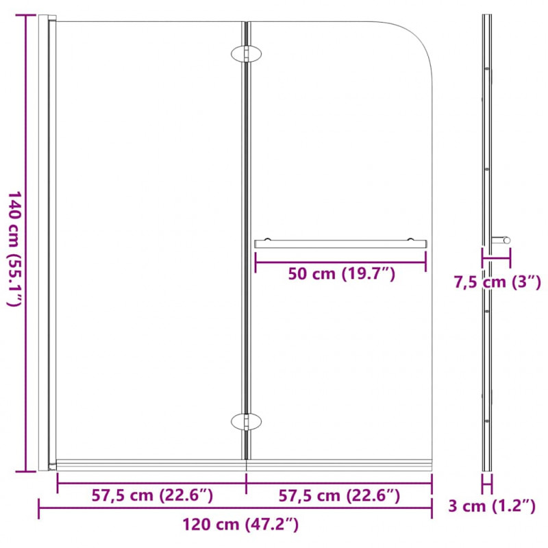 Osłona prysznicowa Czarny 95 x 140 cm Szkło ESG i aluminium