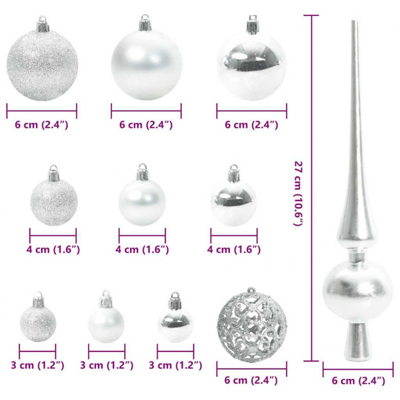 Zestaw Bombek Choinkowych 120 pcs Srebrny Z tworzywa sztucznego