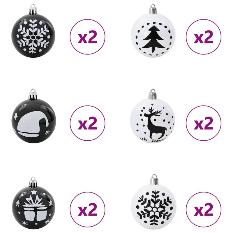 Zestaw Bombek Choinkowych 40 pcs Czarny i Biały