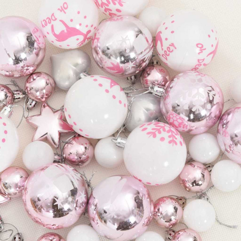 Zestaw Bombek Choinkowych 40 pcs Biały i różowy
