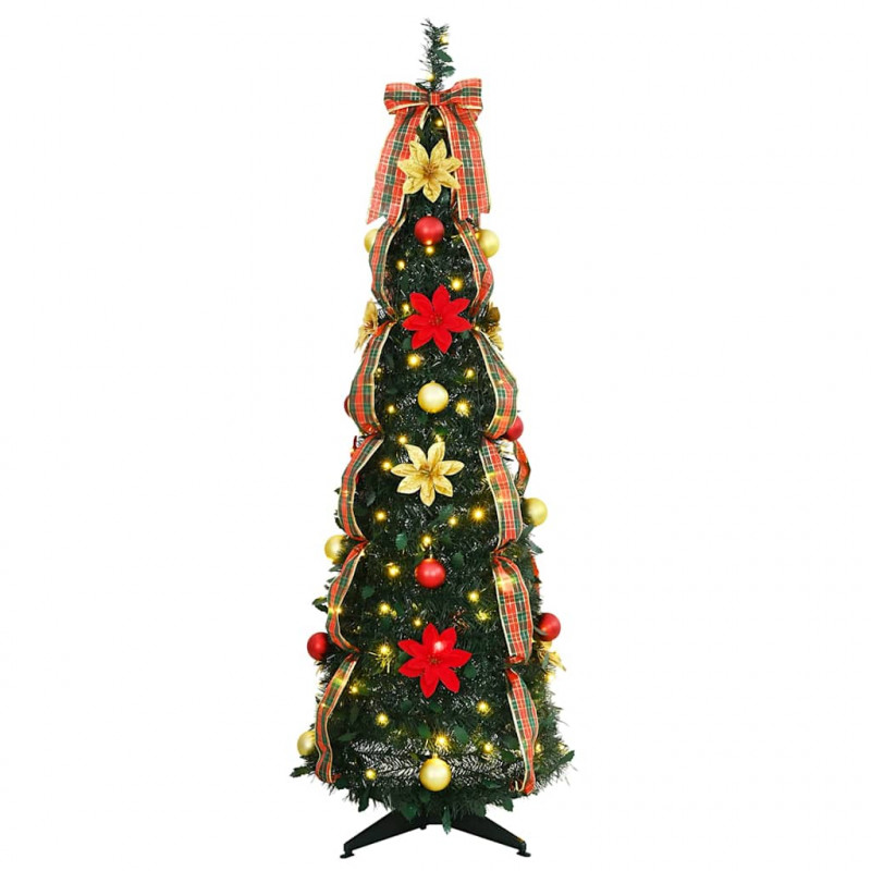 Sztuczna choinka z 100 diodami LED Zielony 155 cm PVC