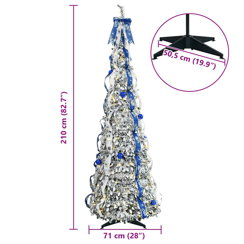 Sztuczna choinka z 200 diodami LED z podstawą Biały 210 cm PVC